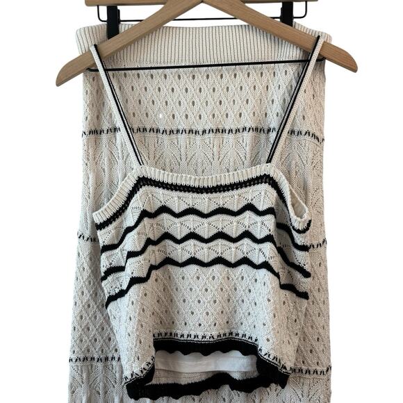 Olive + Oak Sweater Dress Set Large Cream Black Crochet Boho Maxi Skirt Beach - Picture 11 of 12